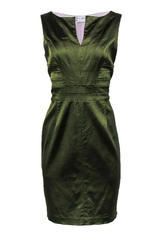 Kay Unger - Olive Green Satin Sheath Dress Sz 12 Elegant evening unclassified dresses