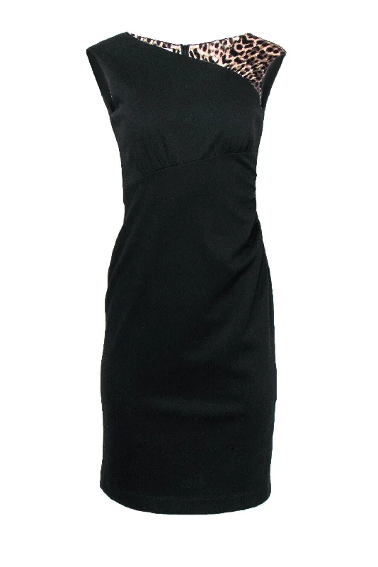 Kay Unger - Black Sheath Dress w/ Leopard Print Shoulder Sz 4 Trendy new unclassified dresses