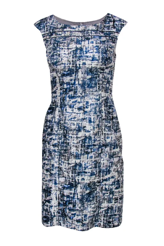 Kay Unger - Metallic Blue Marbled Sheath Dress Sz 4 Everyday wear unclassified dresses