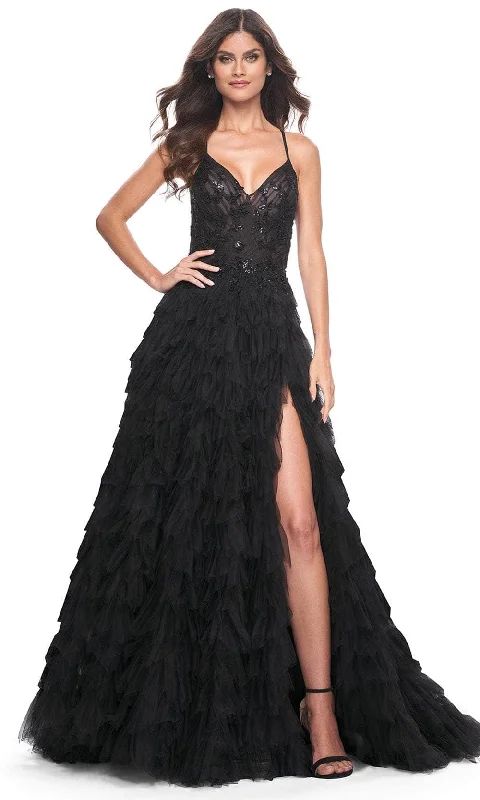 La Femme 32108 - V-Neck Ruched Detailed Prom Gown Boho unclassified dresses