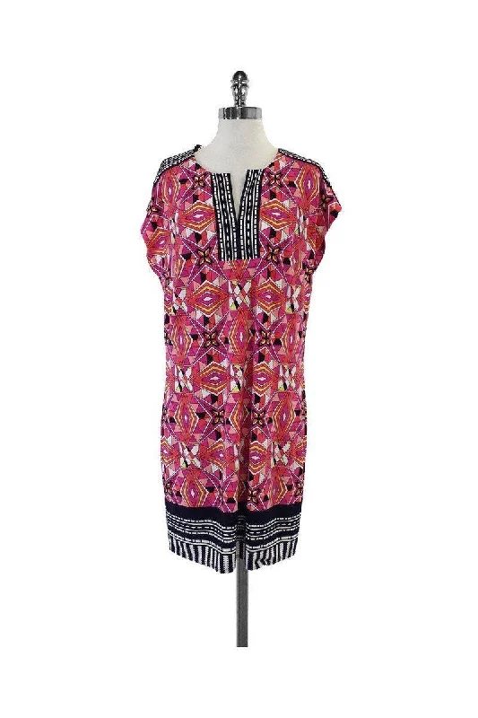 Laundry by Shelli Segal - Pink Navy & White Print Dress Sz M Dark color unclassified dresses