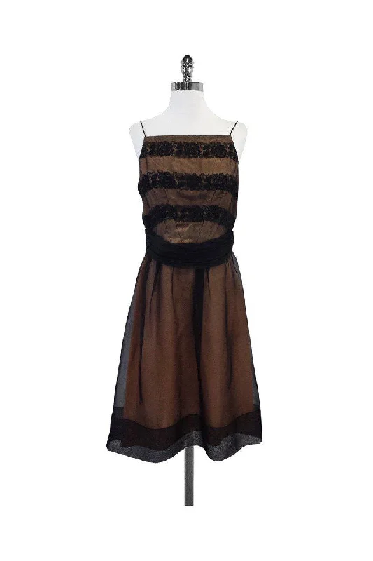 Laundry by Shelli Segal - Tan & Black Silk Spaghetti Strap Dress Sz 10 Halter unclassified dresses