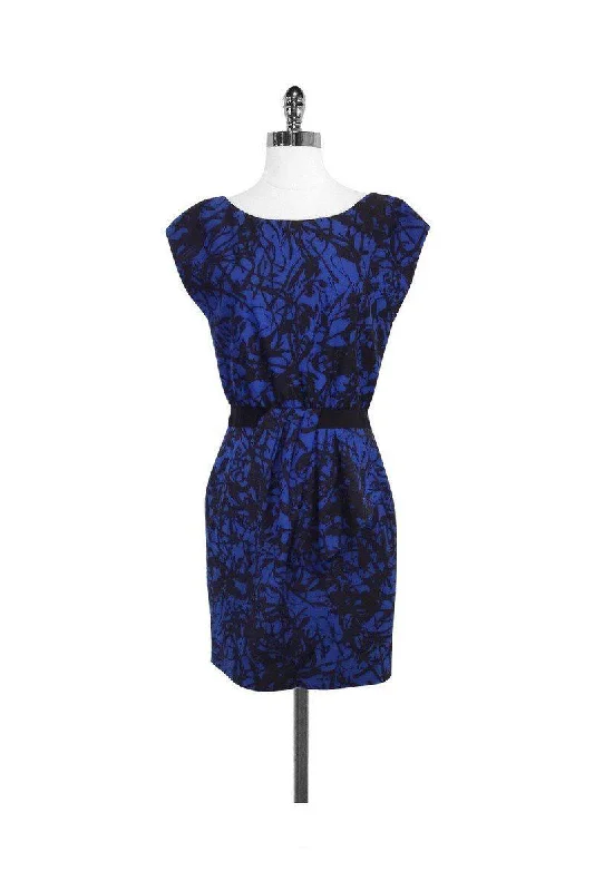 Lela Rose - Blue & Black Print Wool Blend Dress Sz 6 Holiday unclassified dresses