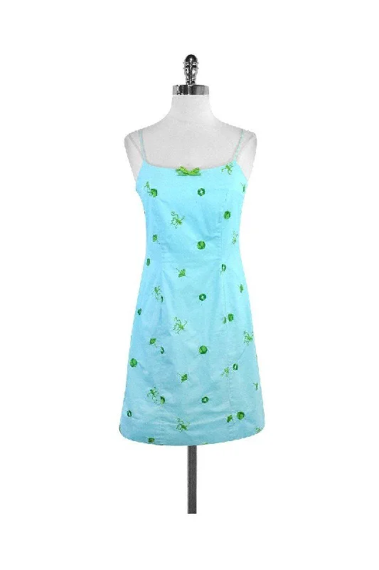 Lilly Pulitzer - Blue & Green Embroidered Cotton Blend Dress Sz 2 Sexy unclassified dresses