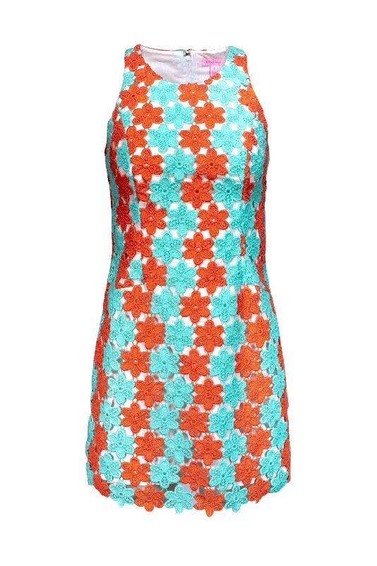 Lilly Pulitzer - Mint Green & Orange Flower Overlay Dress Sz 0 Wrap unclassified dresses