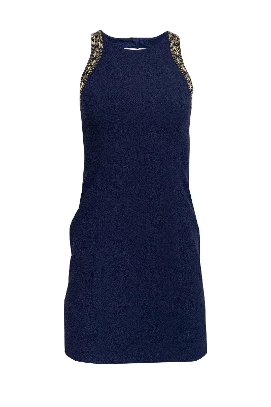 Lilly Pulitzer - Navy Shift Dress w/ Gold Beading Sz 0 A-line unclassified dresses