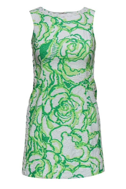 Lilly Pulitzer - Green & White Textured Dress w/ Crochet Trim Sz 0 Bright color unclassified dresses