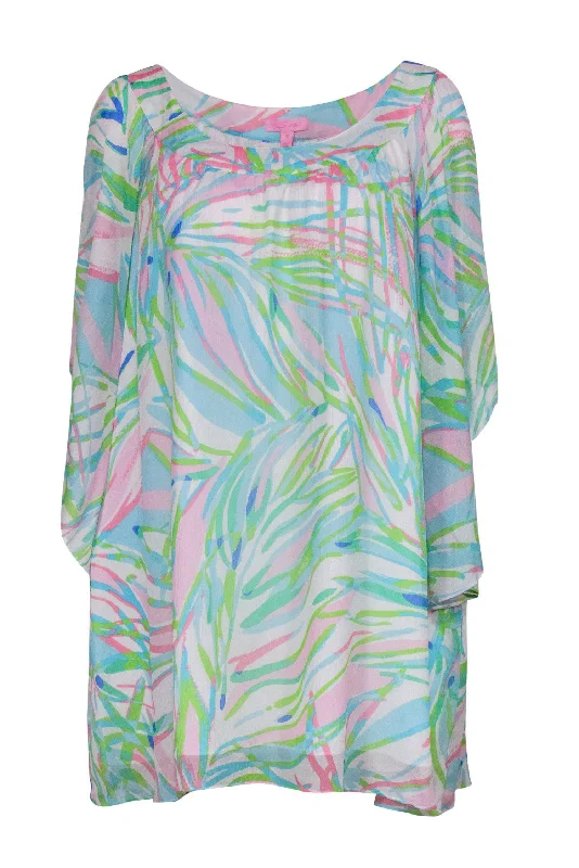 Lilly Pulitzer - White & Multicolored Abstract Print Silk Shift Dress Sz XS Office unclassified dresses