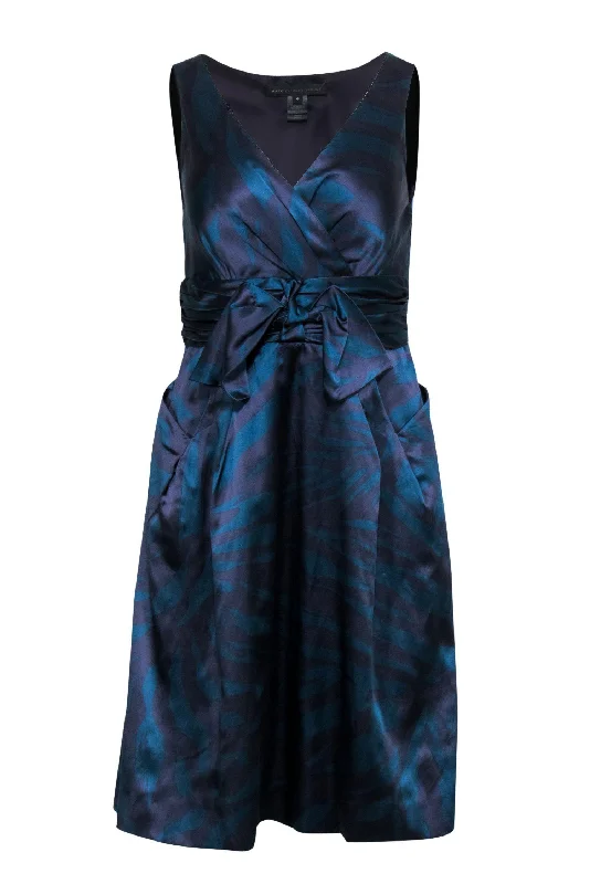 Marc by Marc Jacobs - Purple & Teal Silk V-Neck Dress w/ Bow Sz 6 Earthy tone unclassified dresses