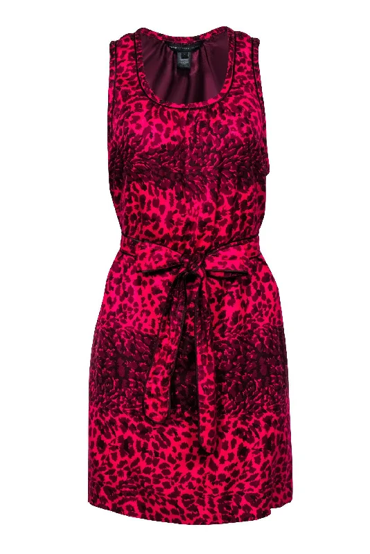 Marc by Marc Jacobs - Magenta Leopard Print Sleeveless Belted Shift Dress Sz L Long sleeve unclassified dresses