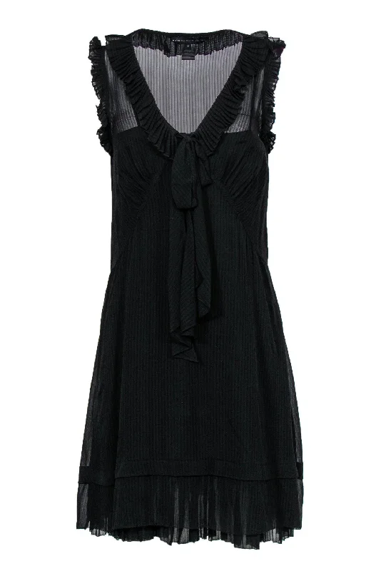 Marc Jacobs - Black Silk Striped Ruffle Tie-Front Dress Sz S Chiffon unclassified dresses