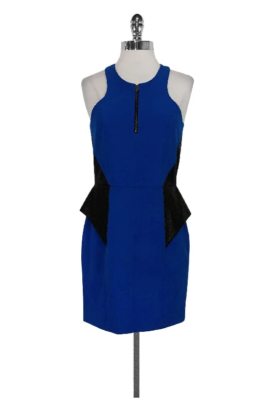 Mason - Royal Blue & Leather Peplum Dress Sz 4 Sexy unclassified dresses