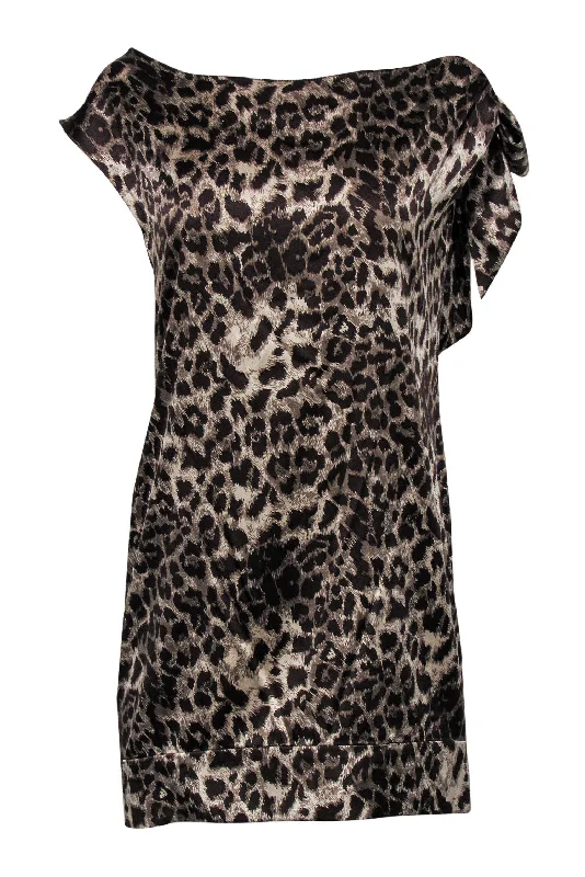 Miguelina - Leopard Print Shift Dress w/ Shoulder Tie Sz M Flowy unclassified dresses