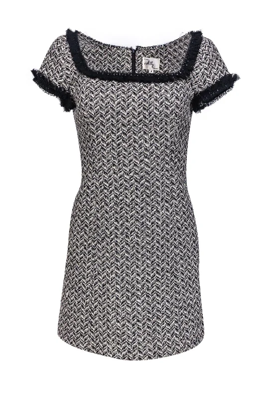 Milly - Black & White Patterned Cap Sleeve Dress Sz 4 Neutral tone unclassified dresses