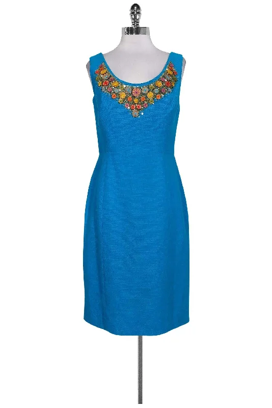 Milly - Bright Blue Beaded Neckline Dress Sz 6 Cocktail unclassified dresses