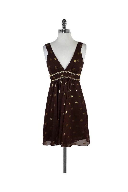 Milly - Brown & Gold Spotted Silk Dress Sz 4 Winter unclassified dresses