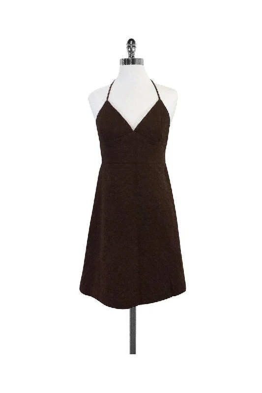 Milly - Brown Textured Cotton Halter Dress Sz 6 Silk unclassified dresses