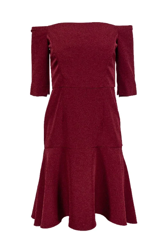 Milly - Burgundy Off-the-Shoulder Nina Dress Sz 4 Preppy unclassified dresses