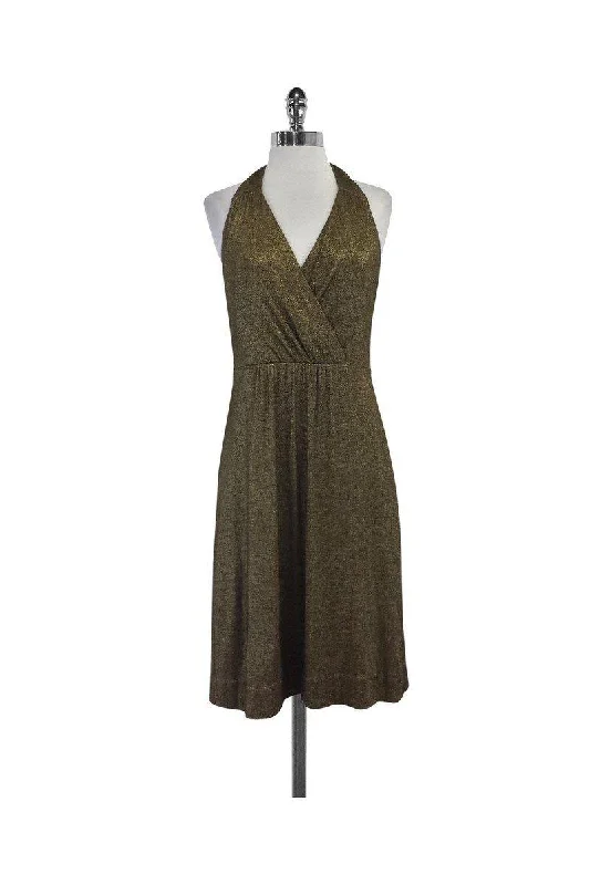 Milly - Gold Metallic Halter Dress Sz M Unique unclassified dresses