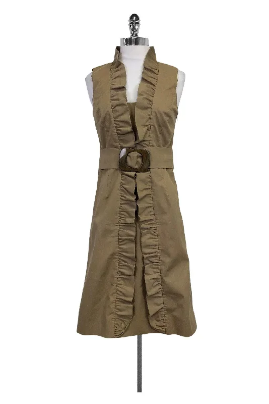 Milly - Khaki Ruffle Dress w/ Belt Sz 2 Designer unclassified dresses