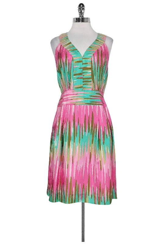 Milly - Pink & Green Printed Silk Dress Sz 2 Fall unclassified dresses