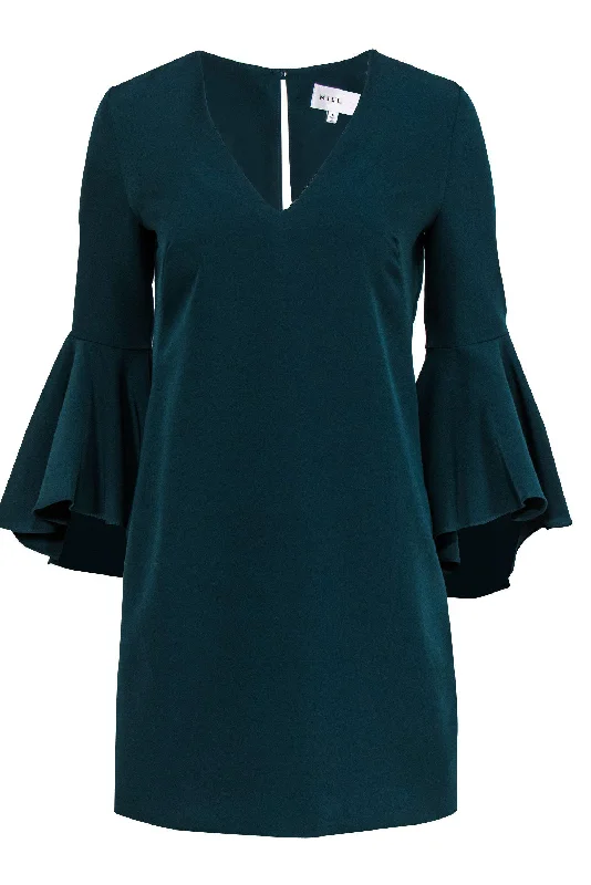 Milly - Teal V-Neck Shift Dress w/ Bell Sleeves Sz 4 Pastel unclassified dresses