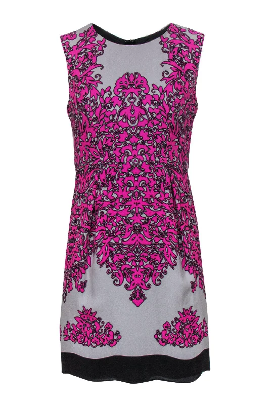 Milly - Pink & Black Scrolled Print Fitted Dress Sz 4 Dark color unclassified dresses