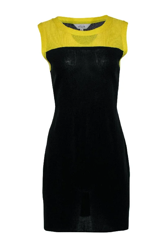 Misook - Black & Yellow Colorblocked Sleeveless Knit Shift Dress Sz M Y2K unclassified dresses