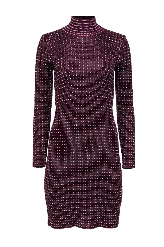 Missoni - Purple Metallic Knit Mock Neck Dress Sz 6 Satin unclassified dresses