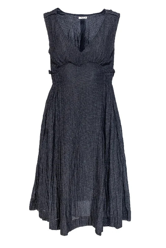 Miu Miu - Black & Gray Striped Crinkle Dress Sz 2 Satin unclassified dresses