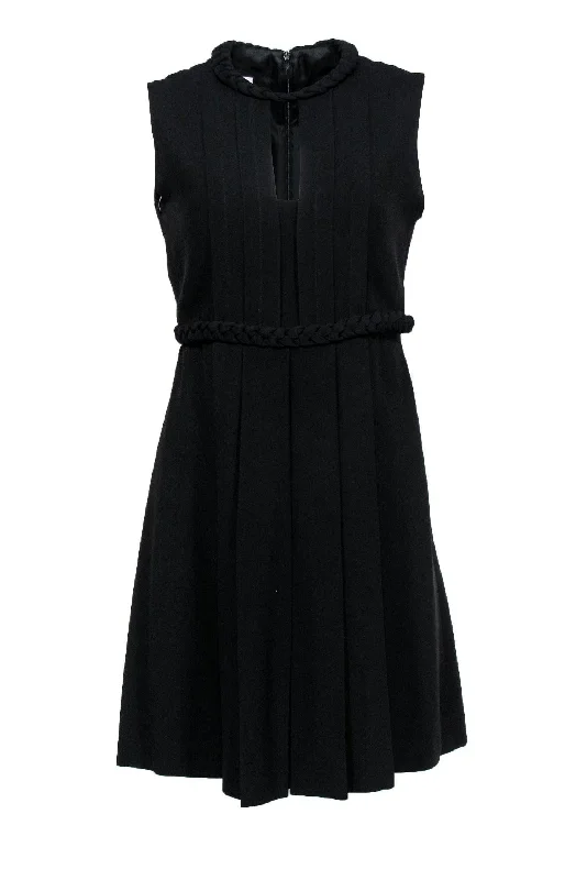 Moschino - Black Pleated Sheath Dress w/ Keyhole & Braid Detail Sz 8 Dark color unclassified dresses