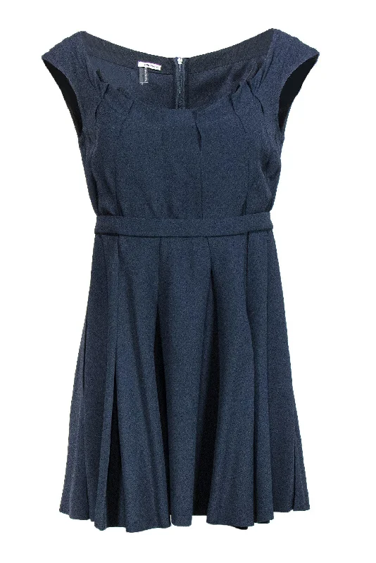 Miu Miu - Navy Pleated Fit & Flare Dress Sz 10 Holiday unclassified dresses