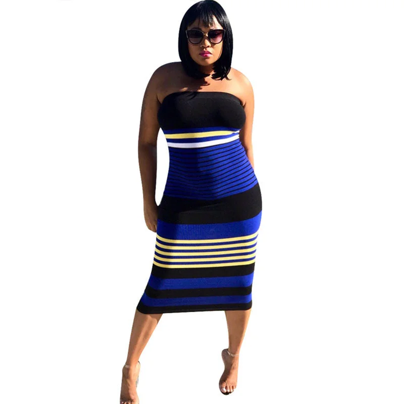 Multi-Color Stripped Sexy Tube Dress #Stripe #Strapless Off-shoulder unclassified dresses