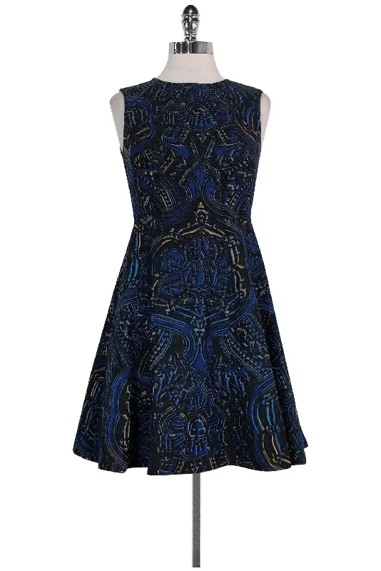 Nanette Lepore - Blue & Black Printed Dress Sz 2 Monochrome unclassified dresses