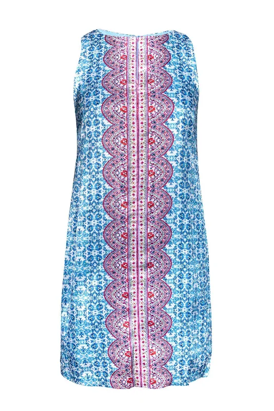 Nanette Lepore - Blue & Pink Patterned Dress Sz 0 Tiered unclassified dresses