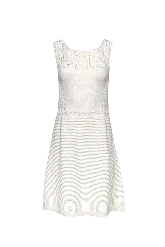 Nanette Lepore - Cream Sleeveless Knit Fit & Flare Dress Sz L Mesh unclassified dresses