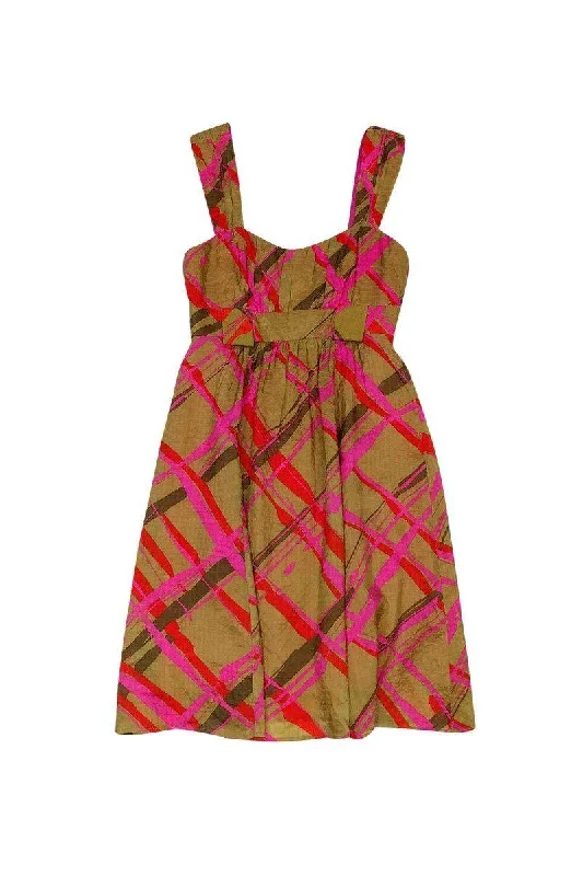 Nanette Lepore - Pink & Brown Print Dress Sz 0 Neutral tone unclassified dresses