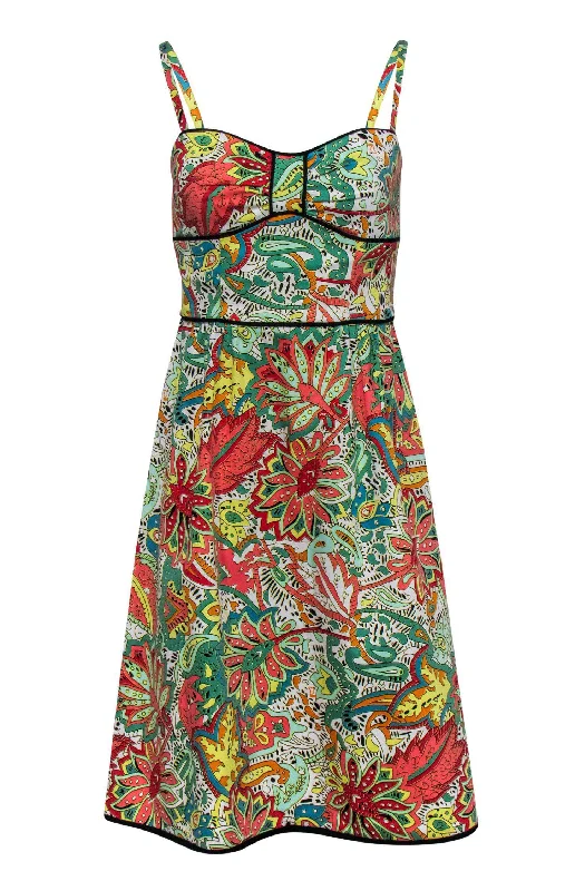 Nanette Lepore - Tropical Printed Cotton Dress w/ Piping Sz 6 Lightweight unclassified dresses