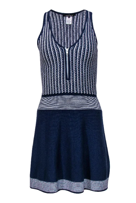 Nanette Lepore - Blue & White Zipper-Front Knit Dress Sz XS Velvet unclassified dresses