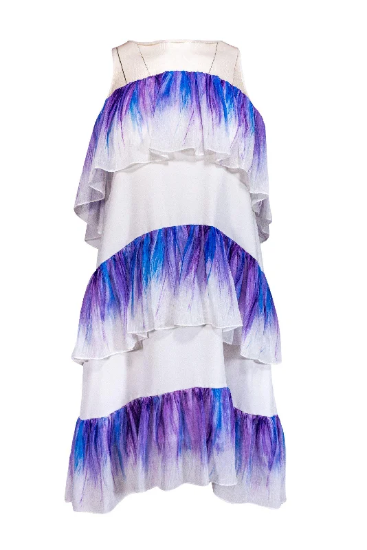 Nha Khanh - Purple & White Tiered Illusion Neckline Dress Sz 0 Mesh unclassified dresses