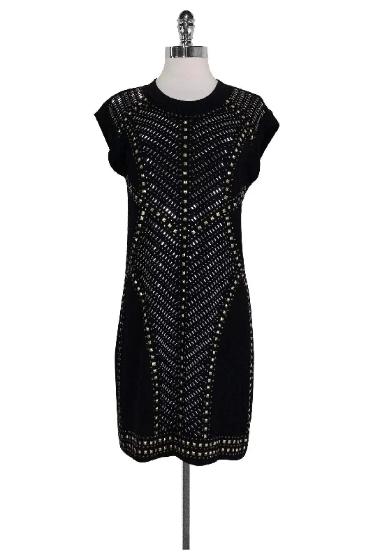 Nicole Miller - Black Beaded Dress Sz S Denim unclassified dresses