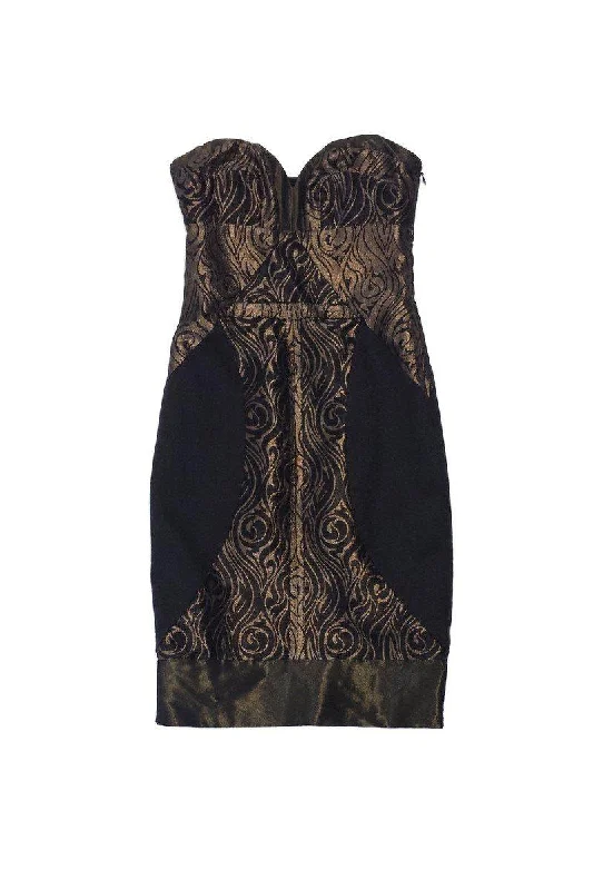 Nicole Miller - Black & Bronze Print Strapless Dress Sz 0 Wrap unclassified dresses