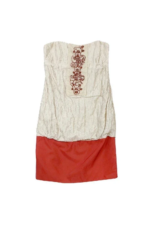 Nicole Miller - Cream & Coral Strapless Bead Detail Dress Sz 0 Trendy new unclassified dresses