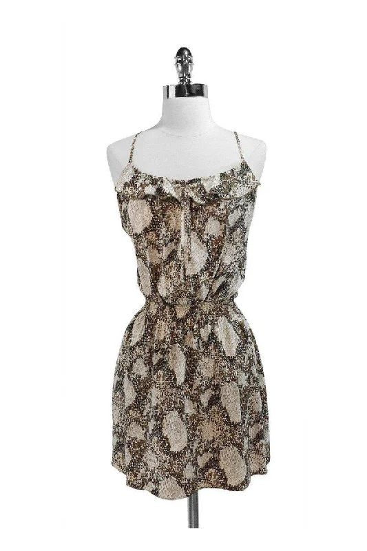 Parker - Grey/Taupe Print Silk Dress Sz L Lace unclassified dresses