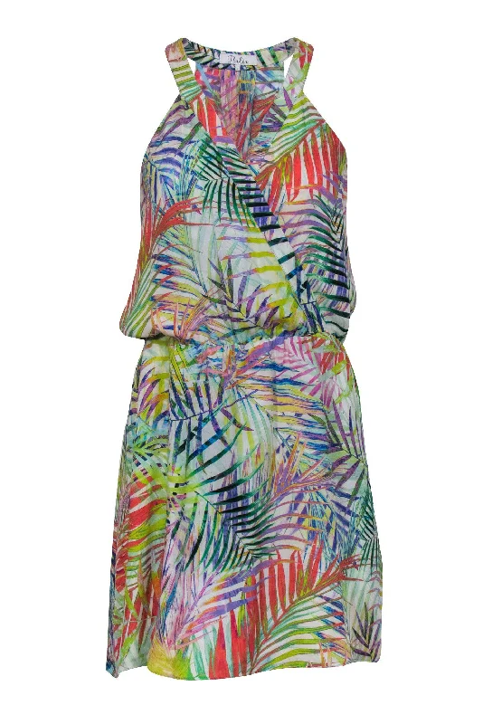 Parker - Bright Tropical Print Silk Sleeveless Dress Sz L Monochrome unclassified dresses