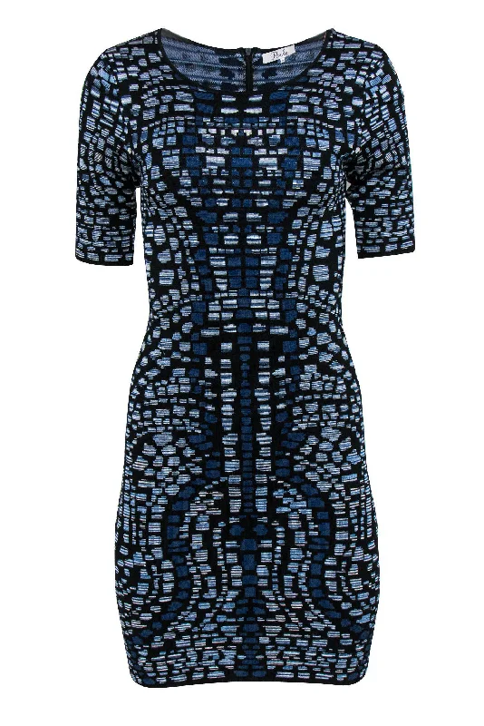 Parker - Blue & Black Patterned Bandage Dress Sz M Casual chic unclassified dresses