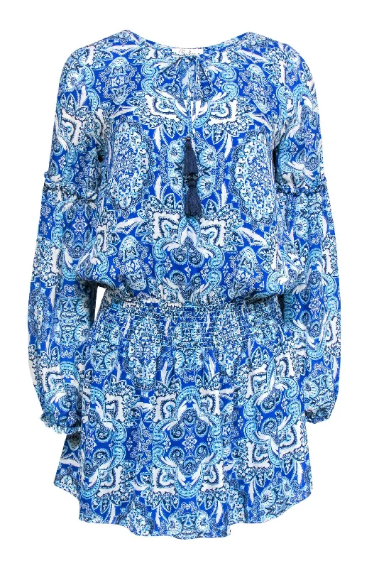 Parker - Bright Blue Silk Paisley Print Peasant Dress Sz XS Holiday unclassified dresses