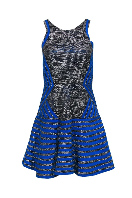 Parker - Black & Silver Metallic Dress w/ Blue Ribbons Sz XS Sexy unclassified dresses