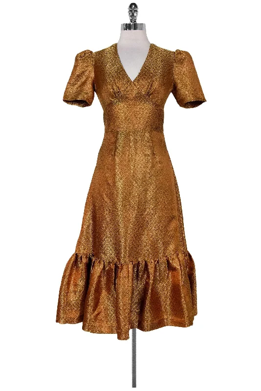 Plenty by Tracy Reese - Brown & Gold Dress Sz XS Embroidered unclassified dresses