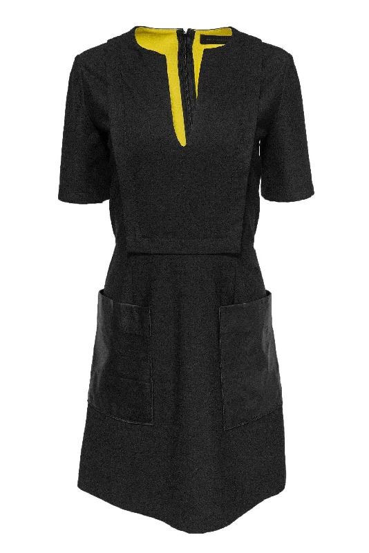 Proenza Schouler - Black Dress w/ Leather Pockets Sz 8 Short unclassified dresses